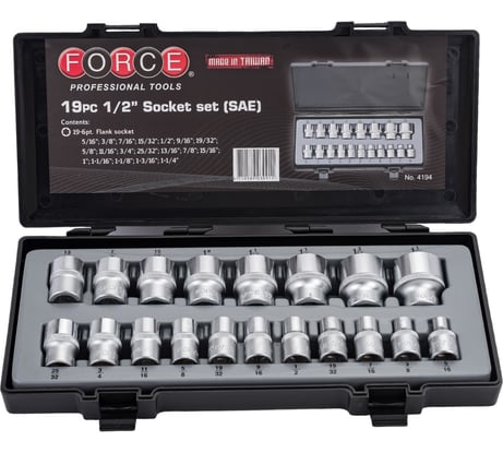 Набор 6 гранных дюймовых головок 1/2" FORCE 4194