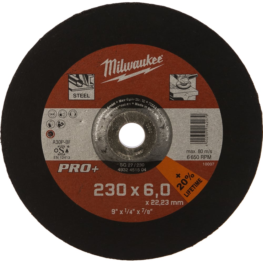 Диск шлифовальный по металлу SG 27/230 PRO+ (230х22.2х6 мм) Milwaukee ...