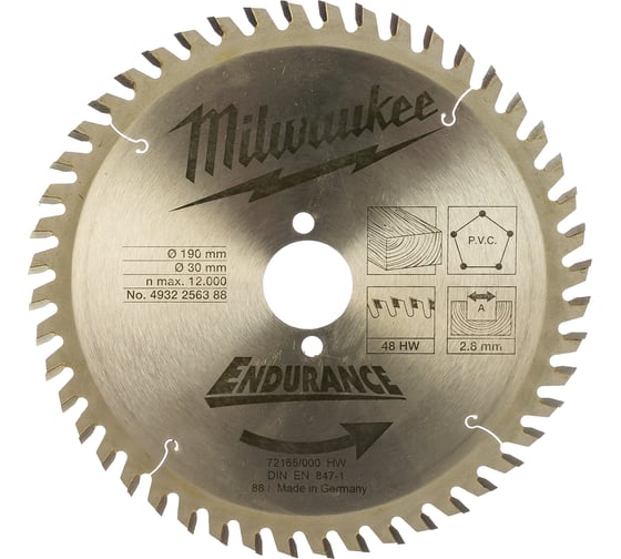 Пильный диск 190х30 мм, Z48 Milwaukee 4932256388 1