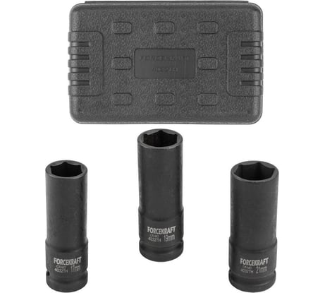 Набор головок ударных тонкостенных Forcekraft 3пр., 1/2" (17,19,21мм, 6-гран.) в кейсе FK-4032TH 56089 FK-4032TH(56089)
