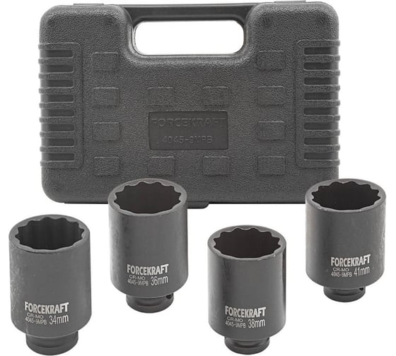 Головки ударные глубокие, набор 4 предмета, 1/2"DR, 12-гранные Forcekraft FK-4045-9MPB(54553)