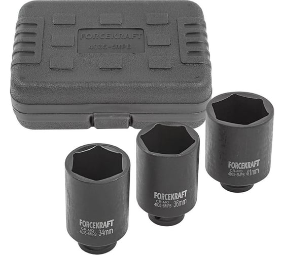 Головки ударные глубокие, набор 3 предмета, 1/2"DR, 6-гранные Forcekraft FK-4035-5MPB(54550) 1