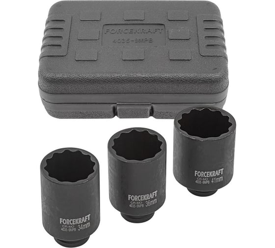Головки ударные глубокие, набор 3 предмета, 1/2"DR, 12-гранные fk-4035-9mpb Forcekraft 54551