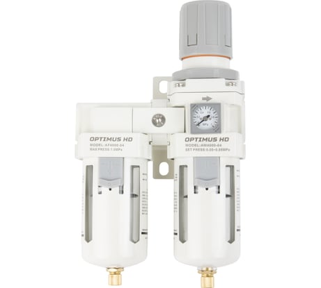 Блок подготовки воздуха 1/2" двухступенчатый с влагоотделителем, регулятором и манометром hd Optimus AFW4000-04