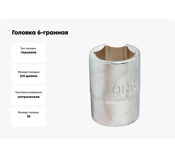 Головка 6-ти гранная (32 мм; 38 мм; 3/4) FORCE 56532