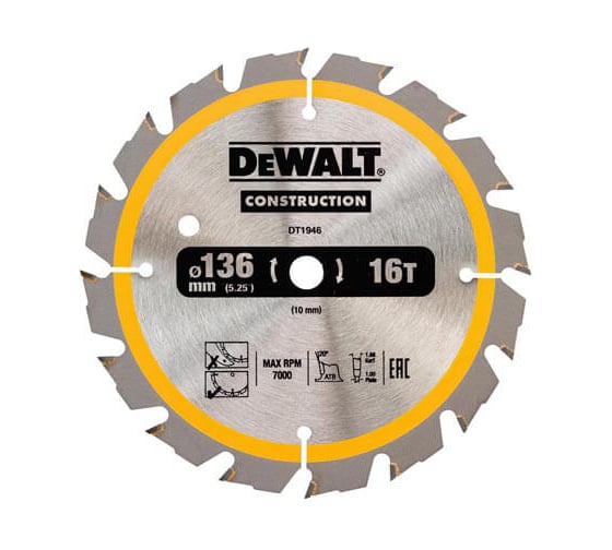 Пильный диск CONSTRUCT 136х10 мм, 16Т,  ATB +20град DEWALT DT1946 1