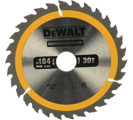 Пильный диск CONSTRUCT 184х30 мм, 30Т, ATB +10град DEWALT DT1942
