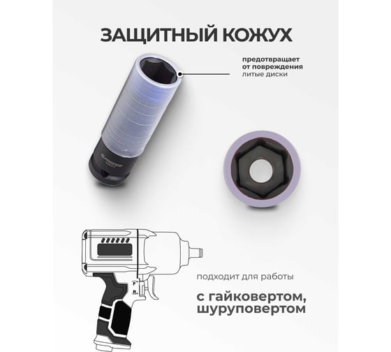 Головка шестигранная ударная глубокая тонкостенная в защитном кожухе 17 мм, 1/2" DR Forsage F-44517T(4418)