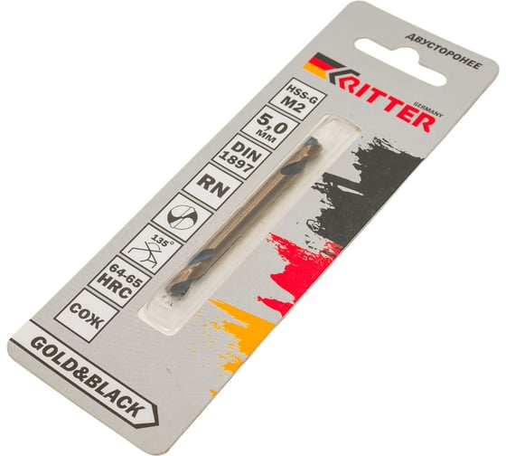 Сверло двухстороннее по металлу EC Gold&Black 5 мм, HSS-G M2, DIN 1897, RN RITTER PS14605001