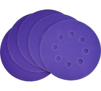Диск шлифовальный Purple Film на пленочной основе 8 отверстий 125 мм, Р220, 5 шт Abraforce 165018