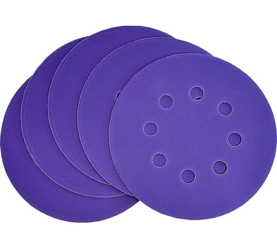 Диск шлифовальный Purple Film на пленочной основе 8 отверстий 125 мм, Р100, 5 шт Abraforce 165000