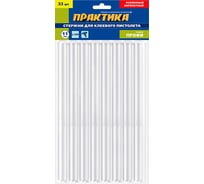 Клей для клеевого пистолета белый, прозрачный, акрилатный, усиленный, 11x300 мм, 33 шт / пакет с подвесом ПРАКТИКА 916-486