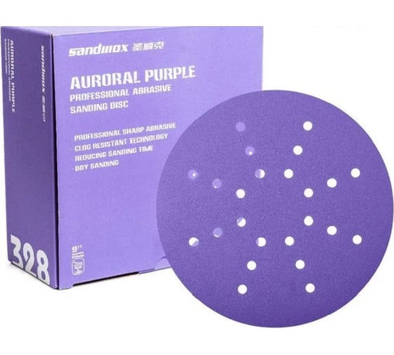 Диск шлифовальный на пленочной основе 328 Purple Zirconia 24 отверстия, 225 мм, Р240, 5 шт SANDWOX 328.225.240.24.5
