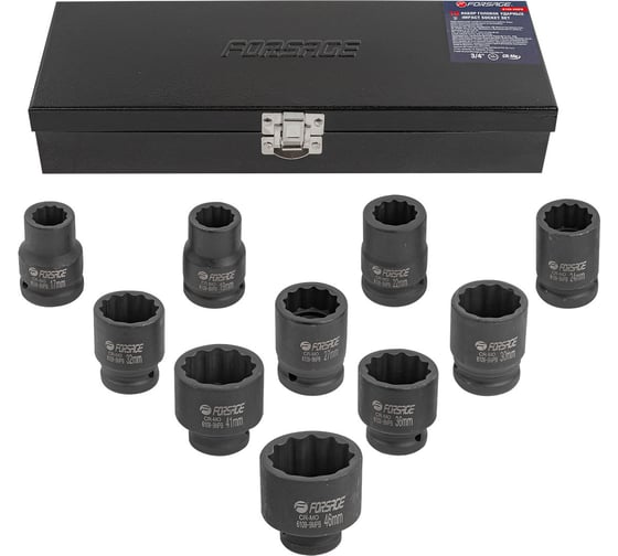 Набор головок ударных 3/4"DR, 10 шт, 12 гр., 17, 19, 22, 24, 27, 30, 32, 36, 41, 46 мм Forsage F-6109-9MPB(54939)