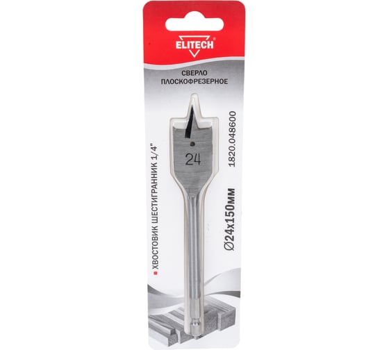 Сверло плоскофрезерное по дереву (24х150 мм; HEX 1/4) Elitech 1820.048600 1