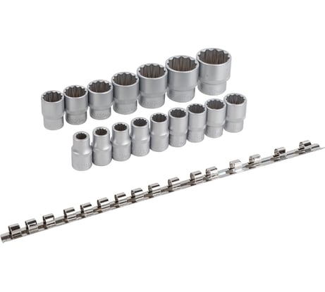 Набор головок 12 гранных 16 предметов, 1/2" (10-19, 21, 22, 24, 27, 30, 32 мм на планке Forsage F-4161-9(9743)
