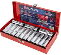 Набор головок глубоких шестигранных 14 предметов, 1/2" DR (11, 12, 13, 14, 15, 16, 17, 19, 21, 22, 23, 24, 27, 30 мм в металлическом кейсе) Forsage F-4143-5(8220)