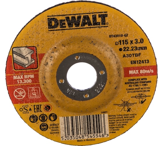 Круг отрезной по металлу (115x22.2x2.8 мм, тип42) DEWALT DT43910 1