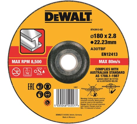 Круг отрезной по металлу (180х22.2х3 мм, тип 42) DEWALT DT43912