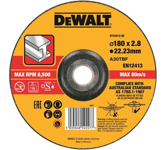 Круг отрезной по металлу (180х22.2х3 мм, тип 42) DEWALT DT43912 1