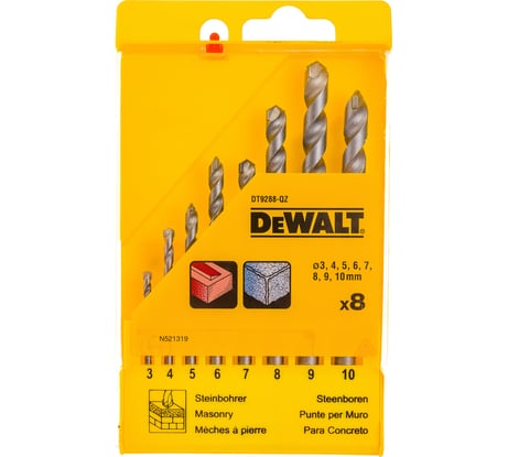 Набор сверл по кирпичу 3-10 мм,8 шт. DEWALT DT9288