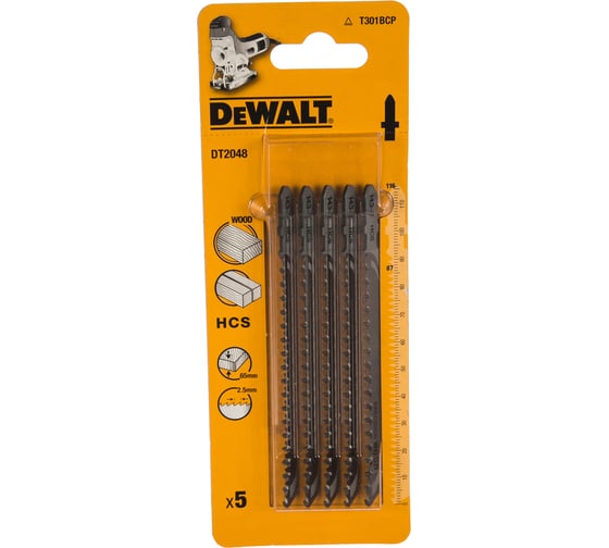 Пилка по дереву HCS 116х87х2.5х65 мм, T301BCP, 5 шт. DEWALT DT2048