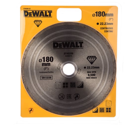 Алмазный круг сплошной по керамике 180х22.2 мм DEWALT DT40206