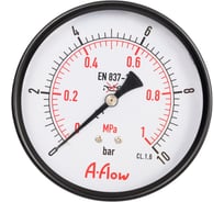 Манометр от 0 до 10 бар (1mPa), D100 мм, NPT 1/2", подсоединение сзади по центру A-Flow G10-C-8N-100B-10bar/1mPa