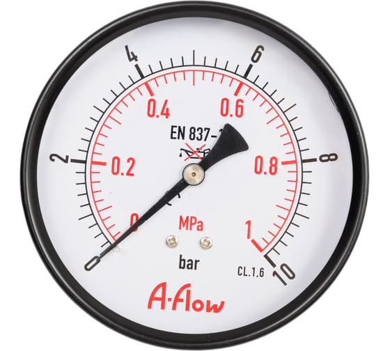 Манометр от 0 до 10 бар (1mPa), D100 мм, NPT 1/2", подсоединение сзади по центру A-Flow G10-C-8N-100B-10bar/1mPa