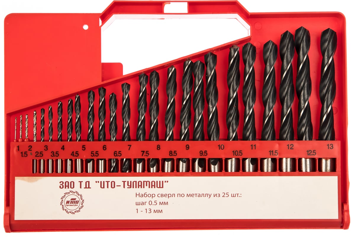 Набор сверл по металлу 1-13 мм, 25 шт. Туламаш 92048
