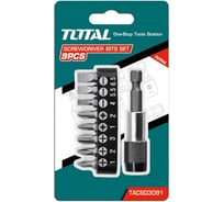 Набор бит с держателем 9 шт, сталь S2 TOTAL TACSD3091