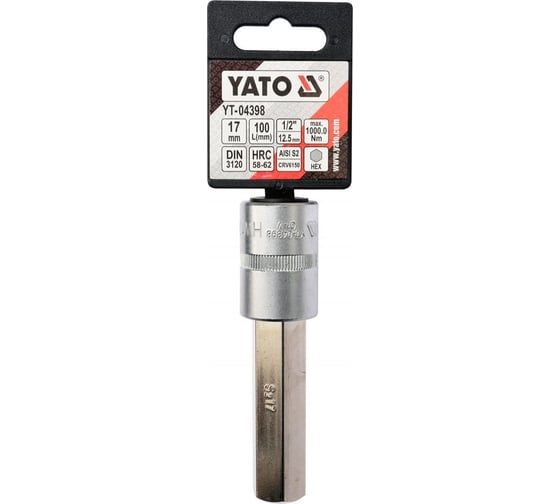 Головка торцевая с вставкой HEX 17 мм, 1/2" DR, 100 мм YATO YT-04398