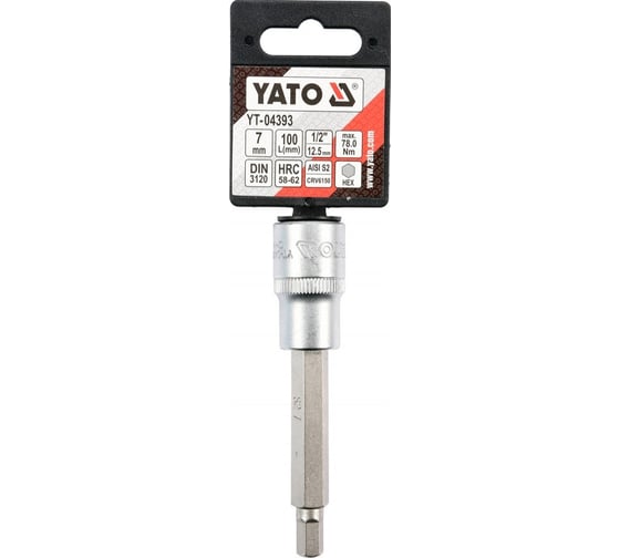 Головка торцевая с вставкой HEX 7 мм, 1/2" DR, 100 мм YATO YT-04393