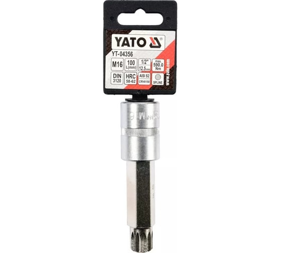 Головка торцевая c вставкой SPLINE М16, 1/2" DR, 100 мм YATO YT-04356
