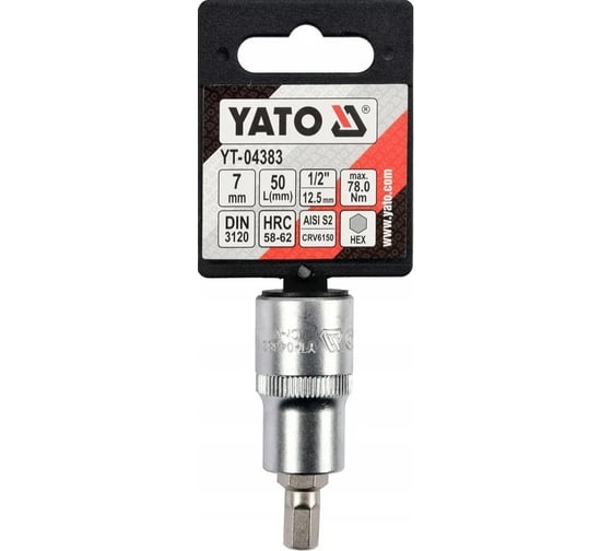 Головка торцевая c вставкой HEX 7 мм, 1/2" DR YATO YT-04383