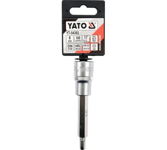 Головка торцевая с вставкой HEX 6 мм, 1/2" DR, 100 мм YATO YT-04392