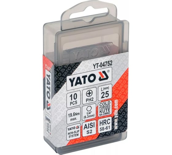 Бита крестовая 10 шт, PH2, 25 мм YATO YT-04752