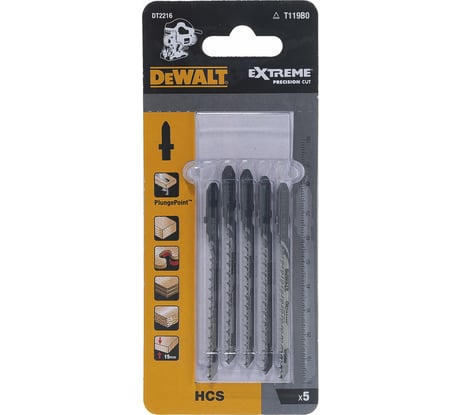 Пилка по дереву для фигурного реза T119BO 82х54 мм, шаг 2.0, 5 шт. DEWALT DT2216