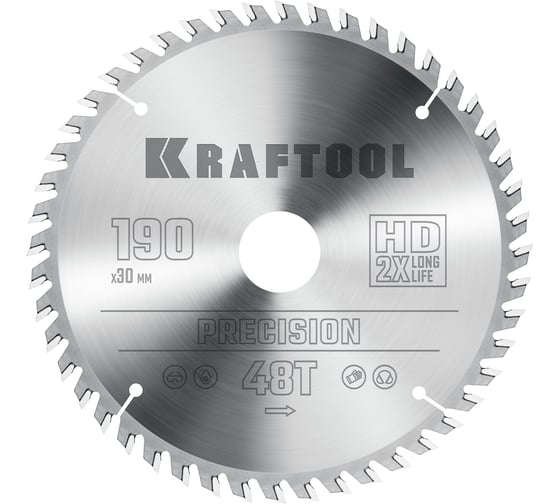 Пильный диск по дереву KRAFTOOL Precision 190x30 мм, 48т 36952-190-30