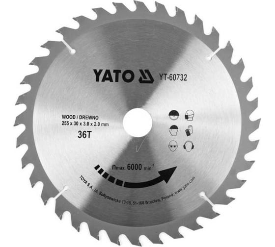 Диск пильный TCT по дереву, 255x36Tх30мм YATO YT-60732 1