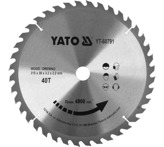 Диск пильный по дереву, 315x40Tх30мм YATO YT-60791