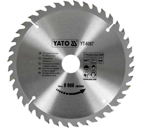 Диск с карбидом/вольфрамом 210x30x3,2x2,2/40 зубьев YATO YT-6067 1