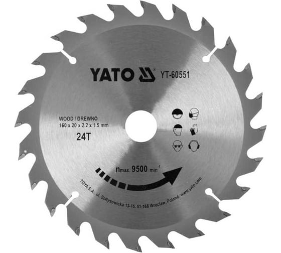 Диск пильный TCT по дереву, 160x24Tх20мм YATO YT-60551 1