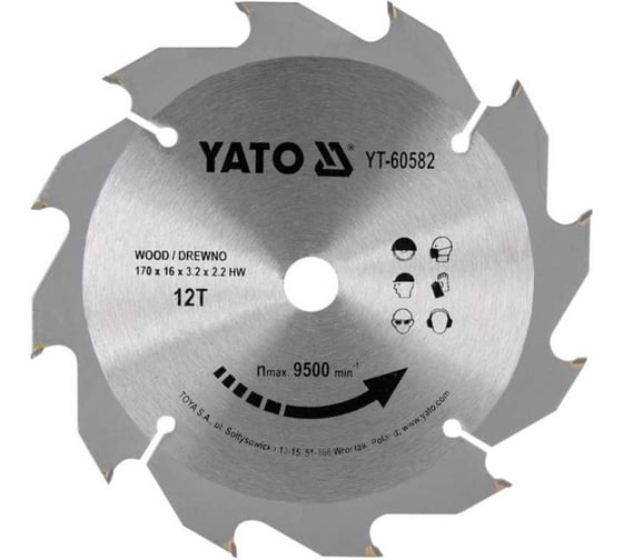 Диск с карбид вольфрамом 170x16x3,2x2,2/12 зубьев YATO YT-60582 1