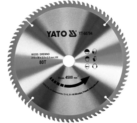 Диск с карбид вольфрамом, 315x30/80 зубьев YATO YT-60794