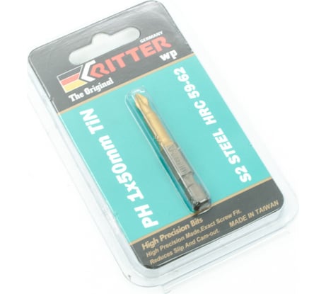 Бита WP PH1x50 мм, TiN покрытие, сталь S2, в блистерной упаковке RITTER PS20121059