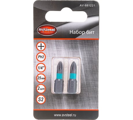 Биты PH2x25мм S2 2шт AV Steel AV-881221