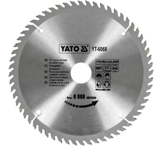 Диск с карбид вольфрамом, 210x30x3,2x2,2/60 зубьев YATO YT-6068