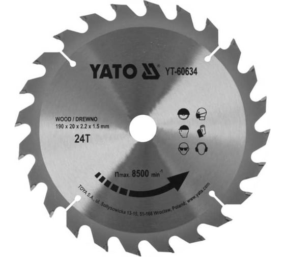 Диск с карбид вольфрамом, 190x20x2,2x1,5/24 зубья YATO YT-60634