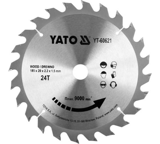 Диск пильный TCT по дереву, 185x24Tх20мм YATO YT-60621